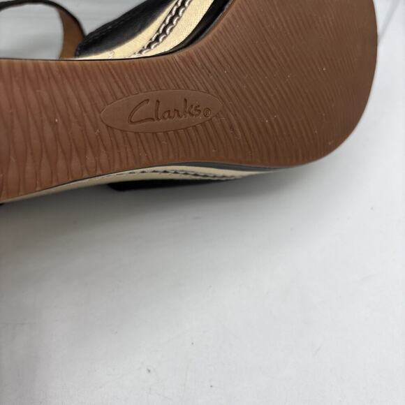 Clarks Collection Soft Cushion Espadrille Wedge Sandal Black Laser Cut US 9M - Picture 9 of 10